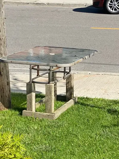 Outdoor Metal/Glass Table - Wood Reinforced, View more