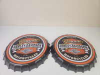 Pair Harley Davidson Man Cave Wall Hang Metal Beer Bottle Caps