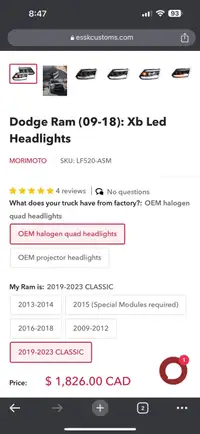 2019 Dodge Ram Classic 1500 upgraded Headlights