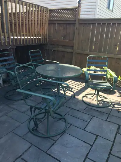Patio set, metal with 4 swivel chairs, View more