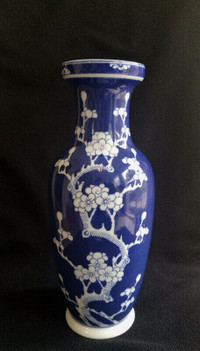 Chinese Prunus Cherry Blossom Blue Vase