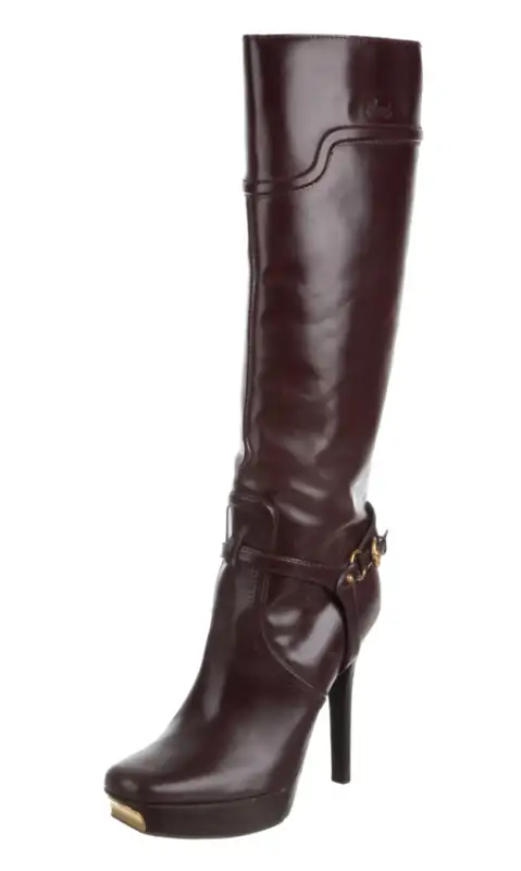 GUCCI Leather Square-Toe Knee-High Boots62863267616129121