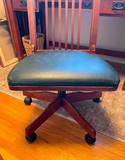Vintage Solid Oak Banker's Desk Chair, View more