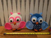 Set of 2 Handmade Crochet Owls Amigurumi Pink Blue 7 inch