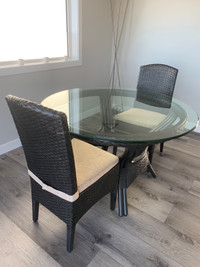 Glass top wicker dining room set