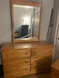 Solid oak dresser with mirror and night table 