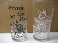 2 Vintage Glass Tumblers Winnie the Pooh and Kanga & Roo