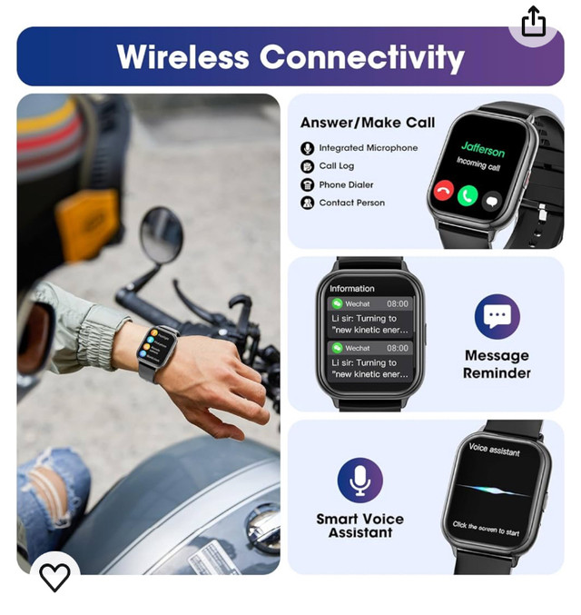 Smart Watch for Men Women with Bluetooth Call,1.85" DIY Dial Sma in Other in Winnipeg - Image 2