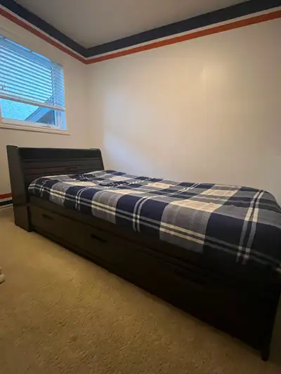 Solid wood twin bed frame and mattress, View more