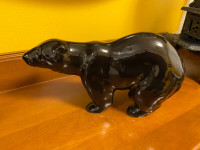 Vintage Glossy Ceramic Black Bear Figurine Cottage Rustic Decor