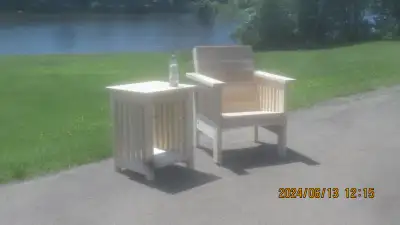 Patio/Deck Chair and End Table set or separately. Can make it out of Cedar or Maple for indoor or ou...