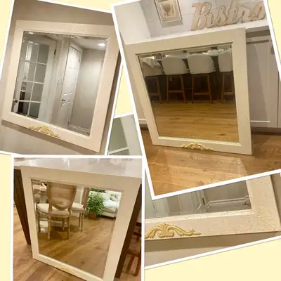 GORGEOUS Very Large beveled mirror designer painted /antiqued , View more