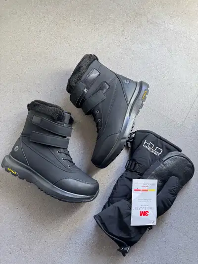 Brand new. Warm winter set: Boots size 10, wide. Gloves size L. Box included.