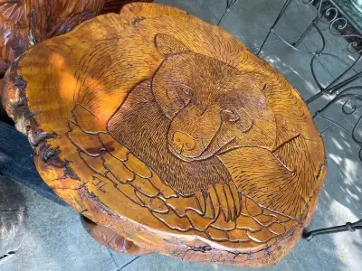 Side Table,  Handcrafted Cedar Carving, View more