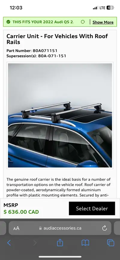 Lightly used Audi Roof Bars/Carrier units for Q5/SQ5 from 2017-2025. Comes with tool, price is firm,...