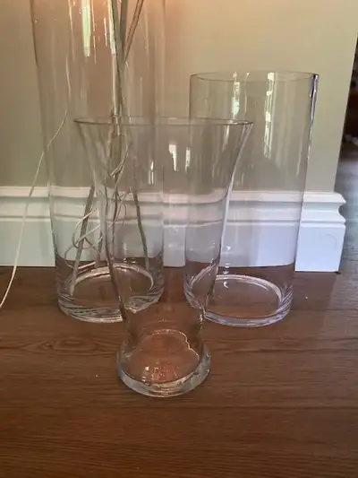 Three (3) Large Glass Vases, View more