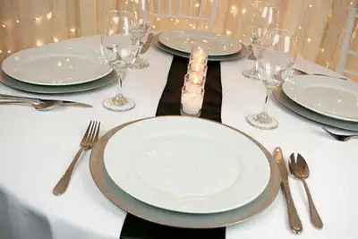 Round white Tablecovers for rent, View more