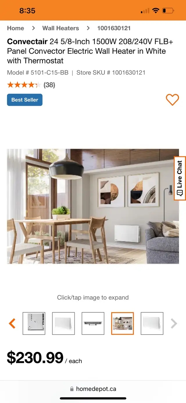 Convectair 24 5/8-Inch 1500W 208/240V FLB+ Panel Convector Elect in Heaters, Humidifiers & Dehumidifiers in Kitchener / Waterloo - Image 8