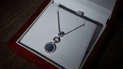 White gold diamond necklace 14K..Chain 16 inches ., View more