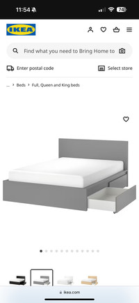 IKEA Malm High Bed Frame/4 Storage Boxes, Grey Luroy, King