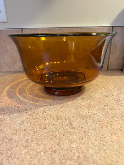 Vintage MCM Amber Glass Fruit Bowl Centrepiece 9.5" x 6", View more