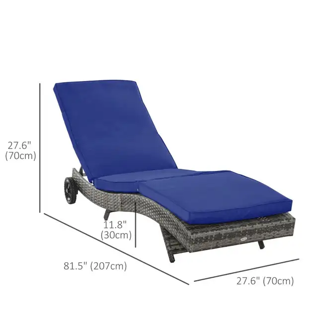 Outdoor Adjustable Wicker Chaise Lounge Chair with Cushion & Whe in Patio & Garden Furniture in Markham / York Region - Image 4