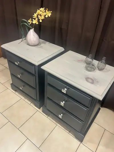 Refinished solid pine pair od nightstands, View more