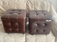 Pair of Brown Footstool Ottomans