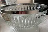 9.5 "  Large Crystal serving bowl with silver Rim