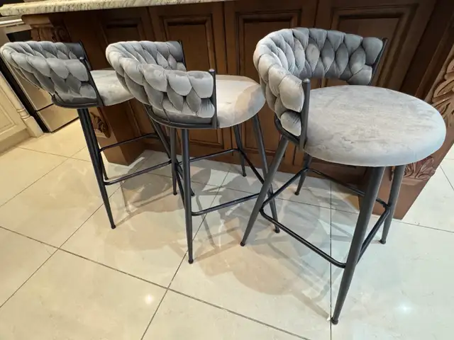 Modern bar stools with soft grey velvet in Chairs & Recliners in Markham / York Region - Image 5