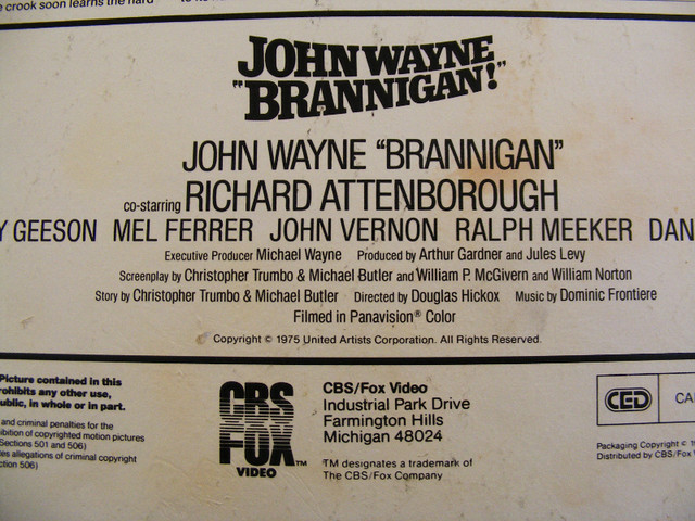 1975 Vintage Laser Video Disc - John Wane - Brannigan in Arts & Collectibles in Saint John - Image 3