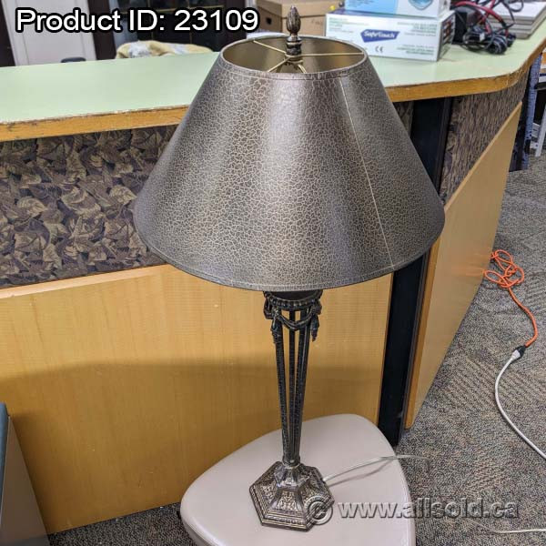 Black Post Desk Lamp w/ Brown Patterned Shade 36" Tall in Home Décor & Accents in Calgary