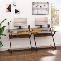 39" Compact Computer Desk, Industrial Z-Shaped Writing Desk with