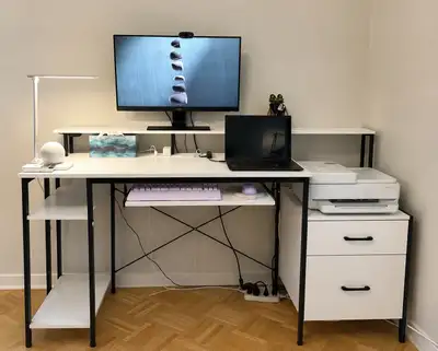 63” Modern Computer Desk with Drawers, Shelves & Keyboard Tray, View more