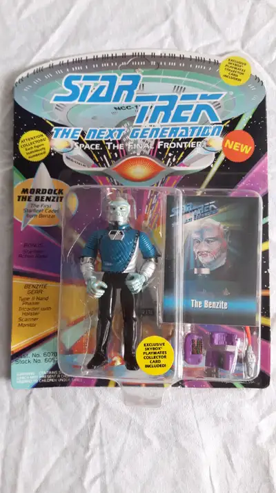 This is a vintage, factory sealed, Mordock the Benzite action figure from the Star Trek the Next Gen...