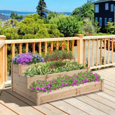 49"x49"x22" 3-Tier Raised Garden Bed Wooden Planter Kit Elevated, View more