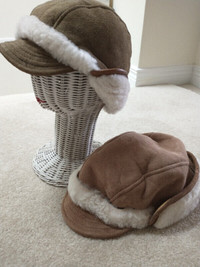 2 new kid's suede sheepskin winter hats.