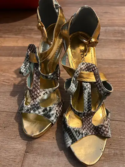 Scale print open toed high heels, View more