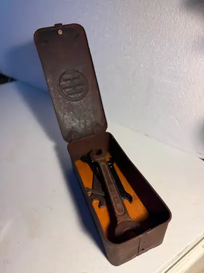 Antique International Harvester tools and tool box, View more
