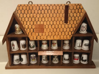 Vintage Thimble Display Case with 18 Thimbles