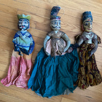 Three Antique Rajathani puppets ca. 1900 Kathputli