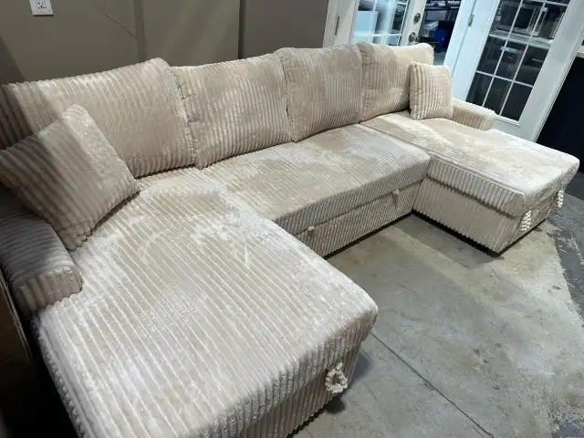 Grab It Now Corduroy Sectional Sofa Bed with Double Storage Chai in Couches & Futons in Kingston - Image 2
