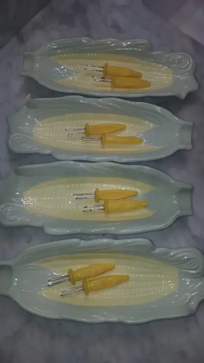 Ceramic "Corn On The Cob" BBQ Table Set - Mint Condition, View more
