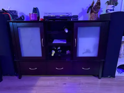 Dark Wood Storage Console with Wine Rack and Drawers, View more