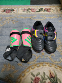 Soccer Cleats Size 12 Youth - Girls + Adidas Shin Pads