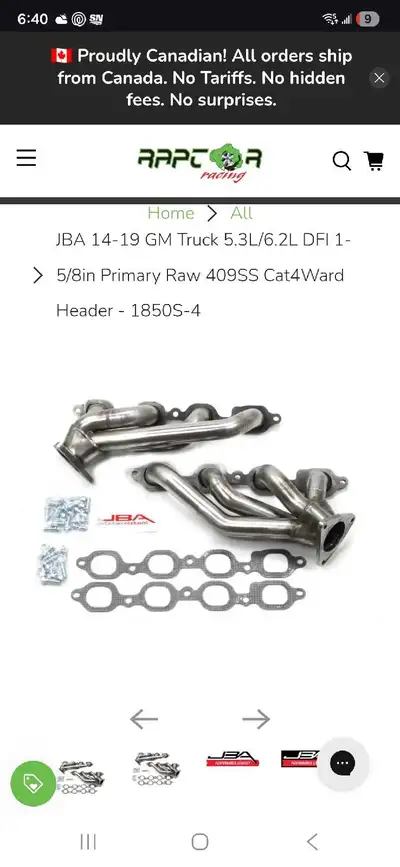 Jba headers for gm trucks. Fits 07-19 gmc/chevy 5.3, 6.0, 6.2 litre engines.