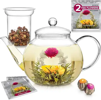 6 NEW Teapots - Stovetop & Microwave safe glass - Blooming, View more