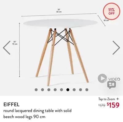 Eiffel legs round table lacquered 35’’ top, with beech wood solid legs. $55ea. 1 available