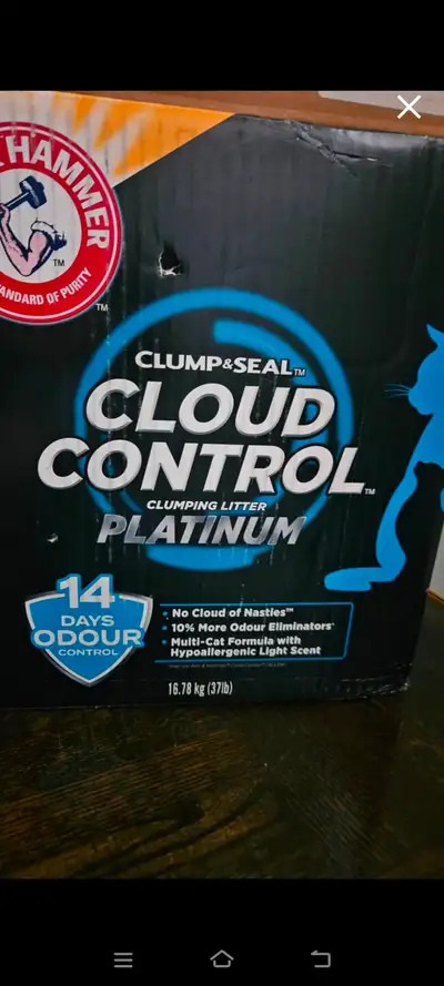 Brand new cat litter of Cloud Control, 8.16 kg. Bought for 25 dollars plus taxes on Amazon now selli...