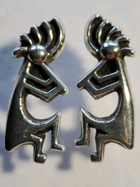 Vintage Navajo Sterling Silver Kokopelli Pierced Stud Earings